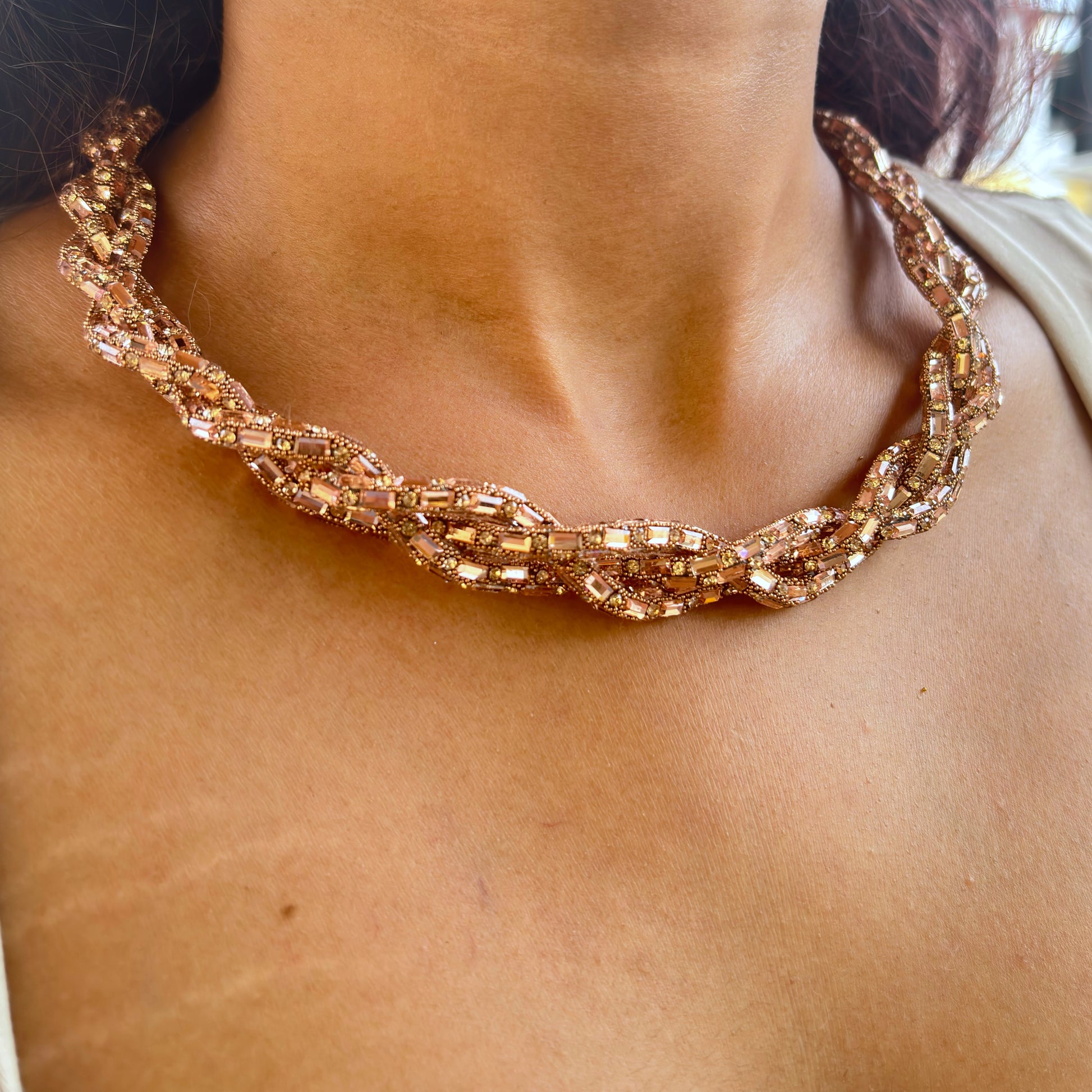 Rose Gold Tone Twisted Multi-Strand Necklace