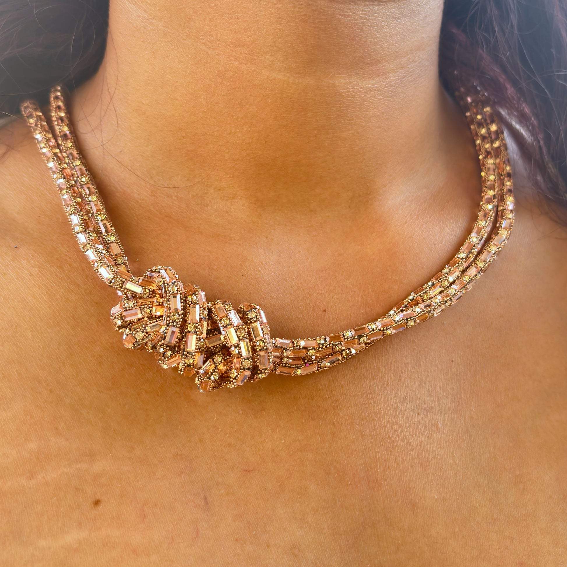 Elegant Rose Gold Tone Knotted Multi-Strand Necklace