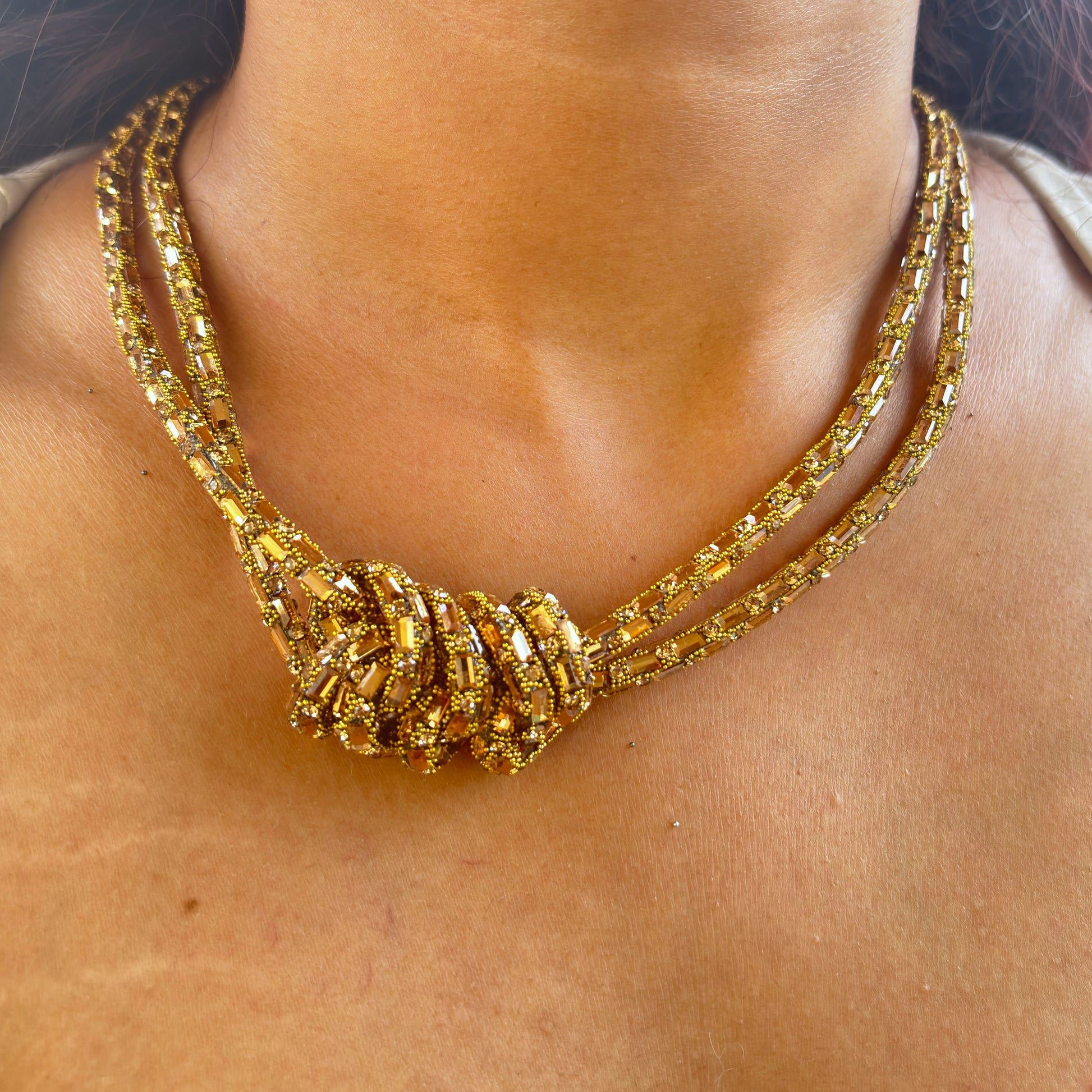 Opulent Gold Tone Knotted Multi-Strand Necklace