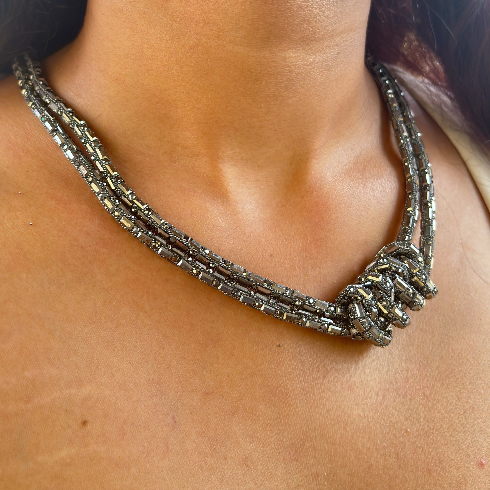 Sophisticated Gunmetal Knotted Multi-Strand Necklace