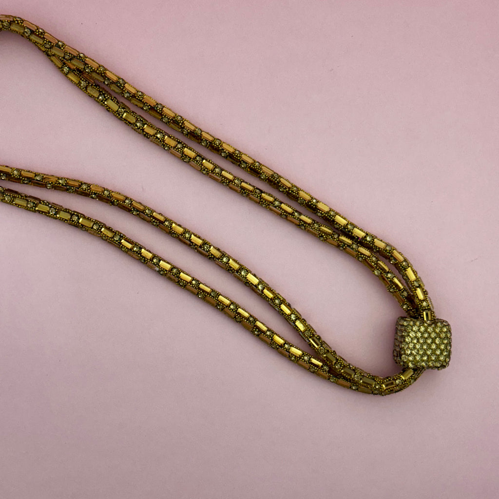 Dazzling Gold Tone Square Pendant Multi-Strand Necklace