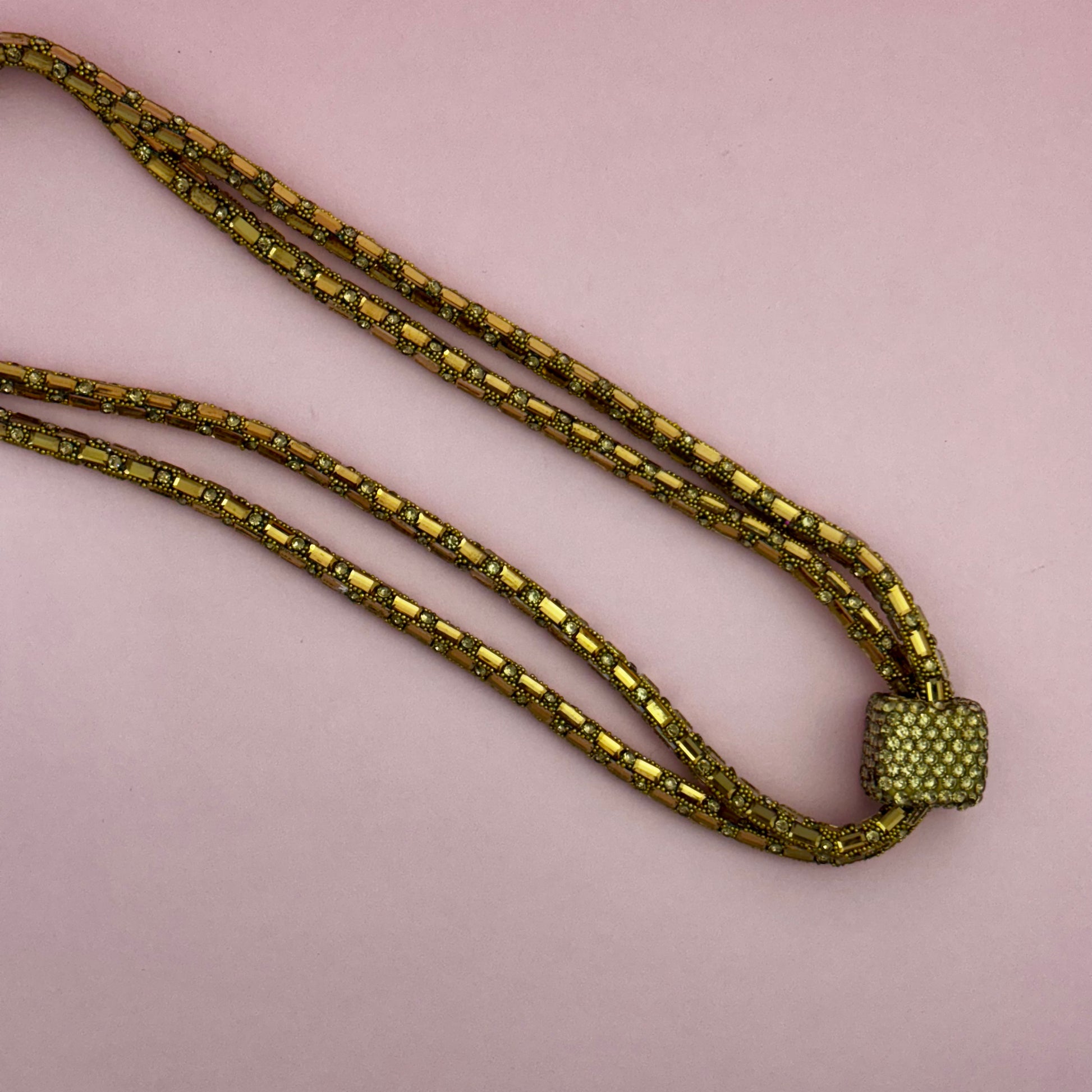 Dazzling Gold Tone Square Pendant Multi-Strand Necklace