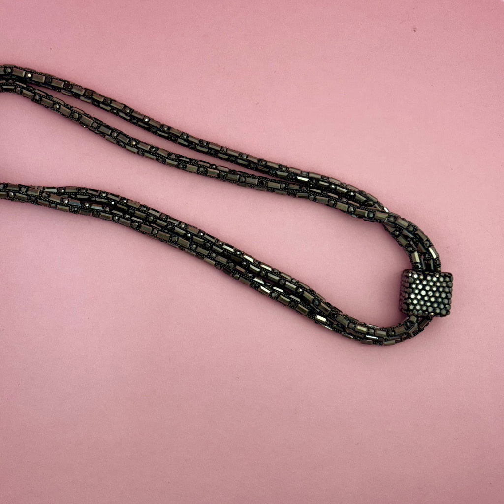 Sophisticated Gunmetal Square Pendant Layered Necklace