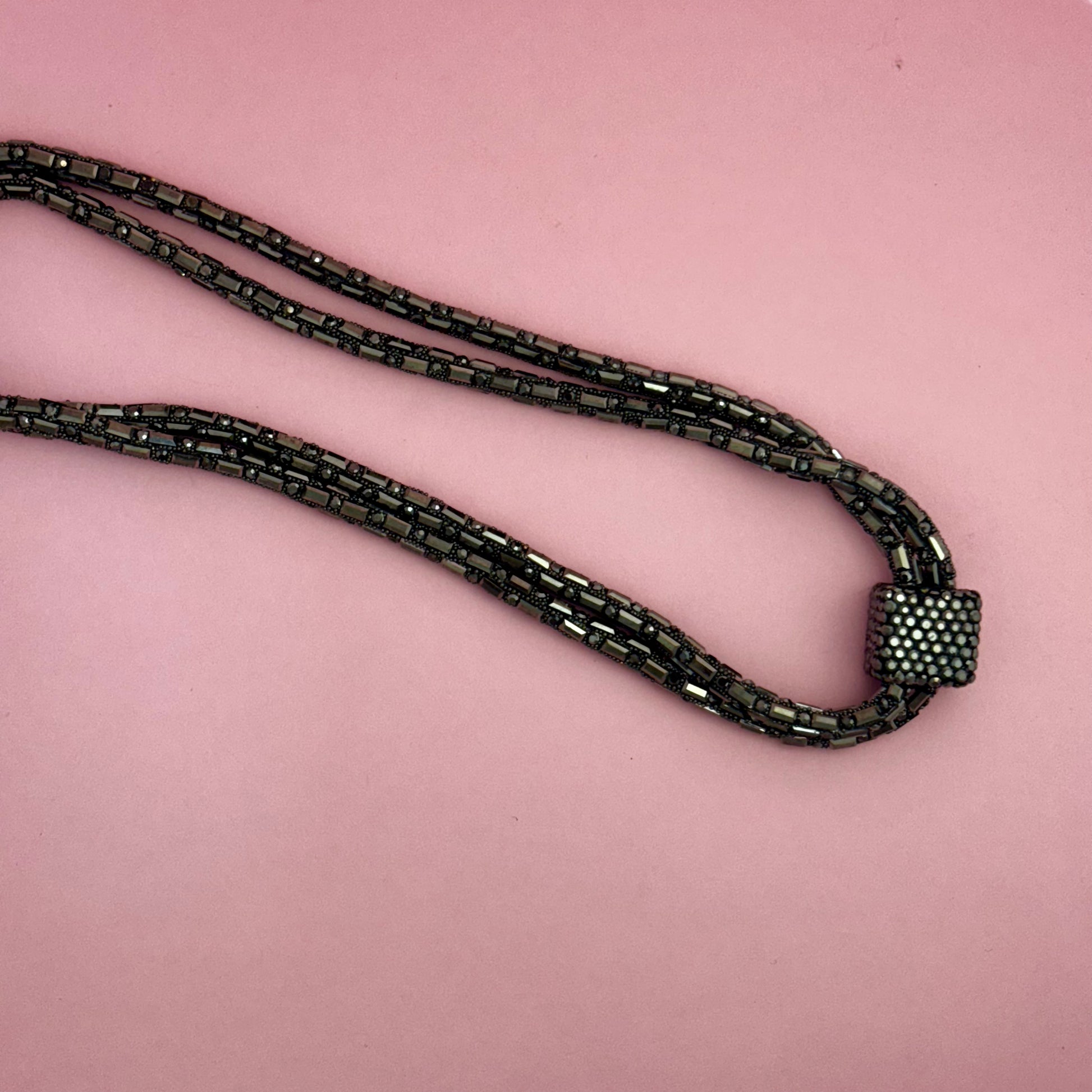 Sophisticated Gunmetal Square Pendant Layered Necklace
