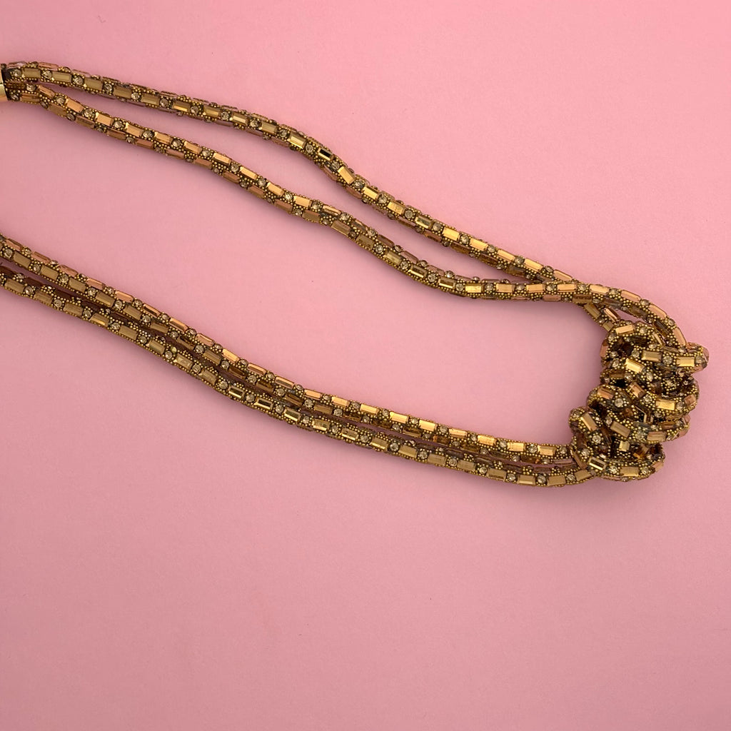 Opulent Gold Tone Knotted Multi-Strand Necklace