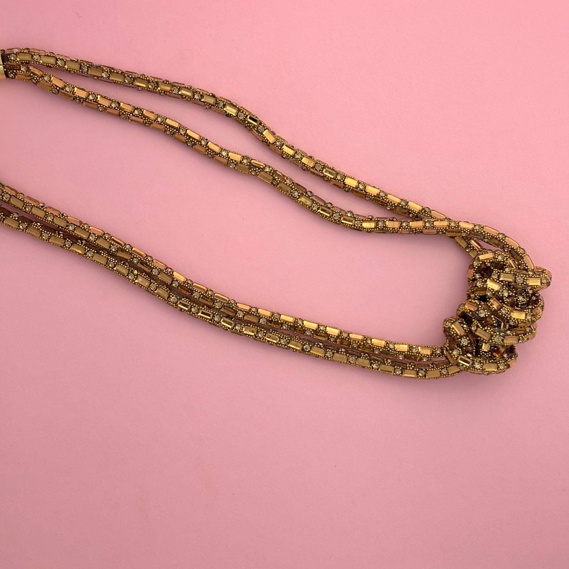 Opulent Gold Tone Knotted Multi-Strand Necklace
