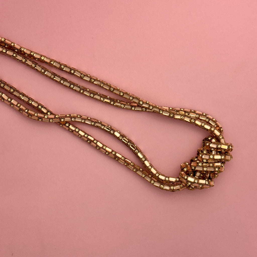 Elegant Rose Gold Tone Knotted Multi-Strand Necklace