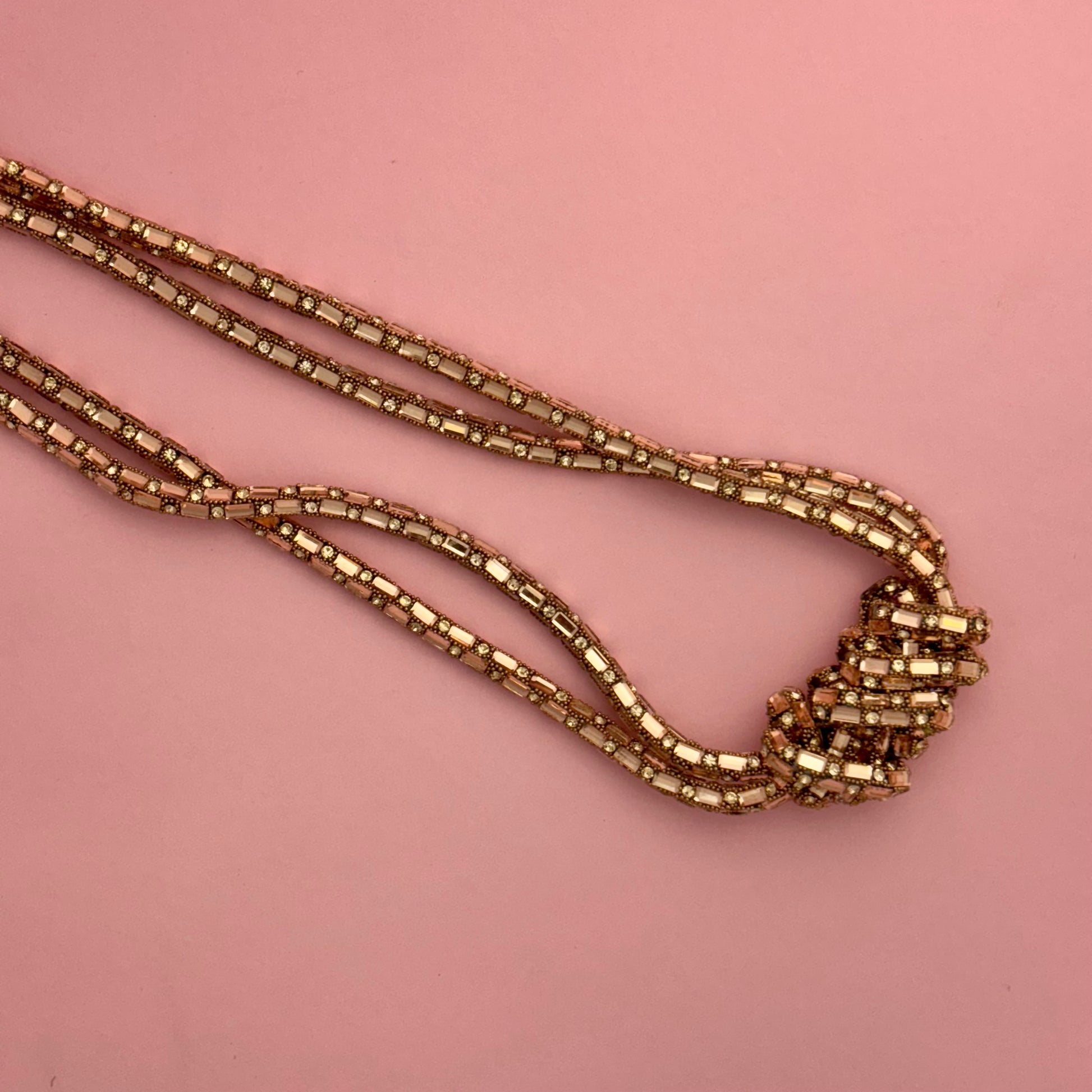 Elegant Rose Gold Tone Knotted Multi-Strand Necklace