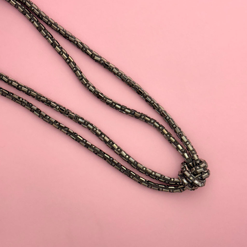 Modern Gunmetal Knotted Multi-Strand Necklace