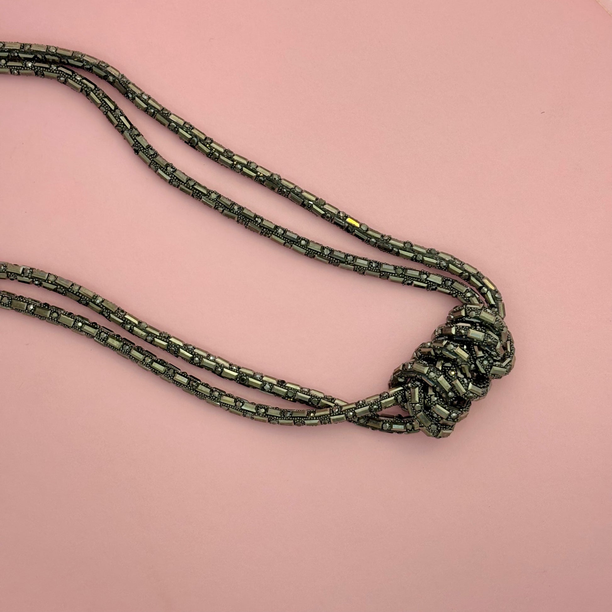 Sophisticated Gunmetal Knotted Multi-Strand Necklace