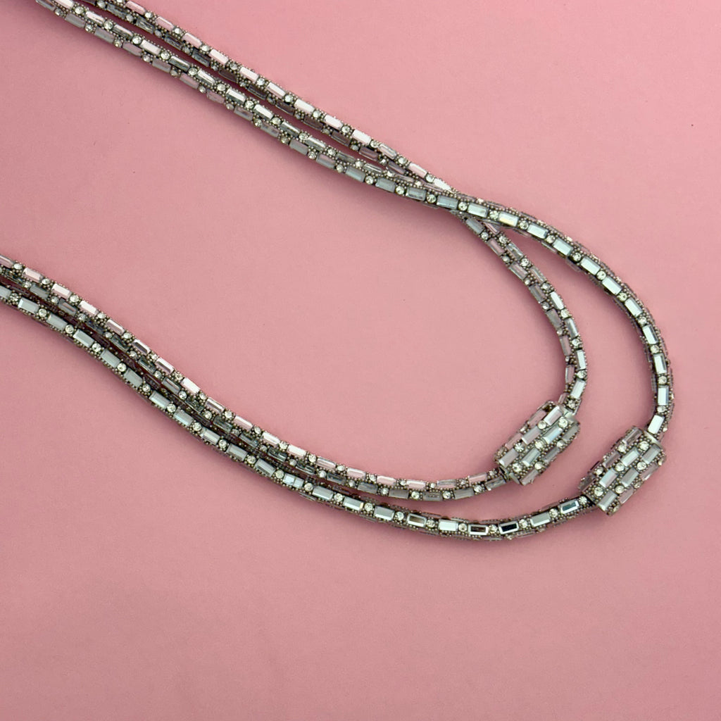 Radiant Silver Tone Layered Crystal Necklace