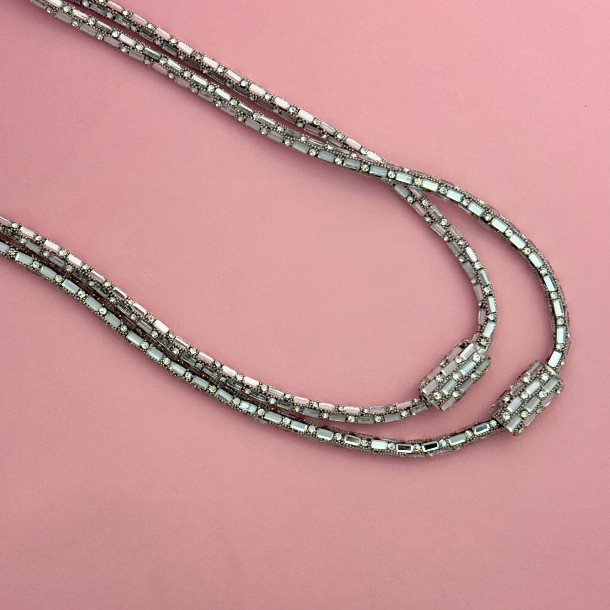 Radiant Silver Tone Layered Crystal Necklace