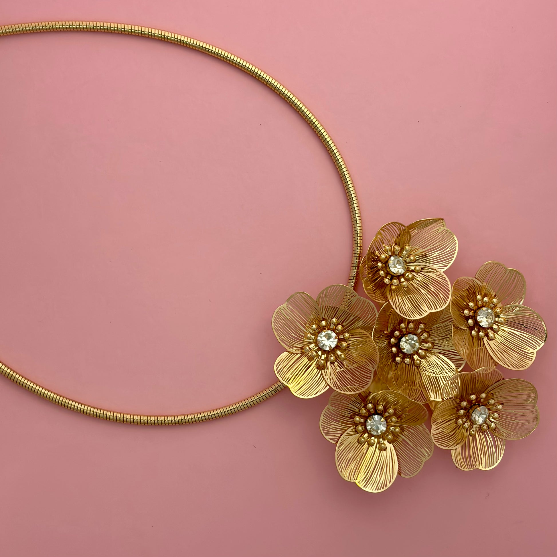 Dazzling Golden Floral Choker with Crystals Centres