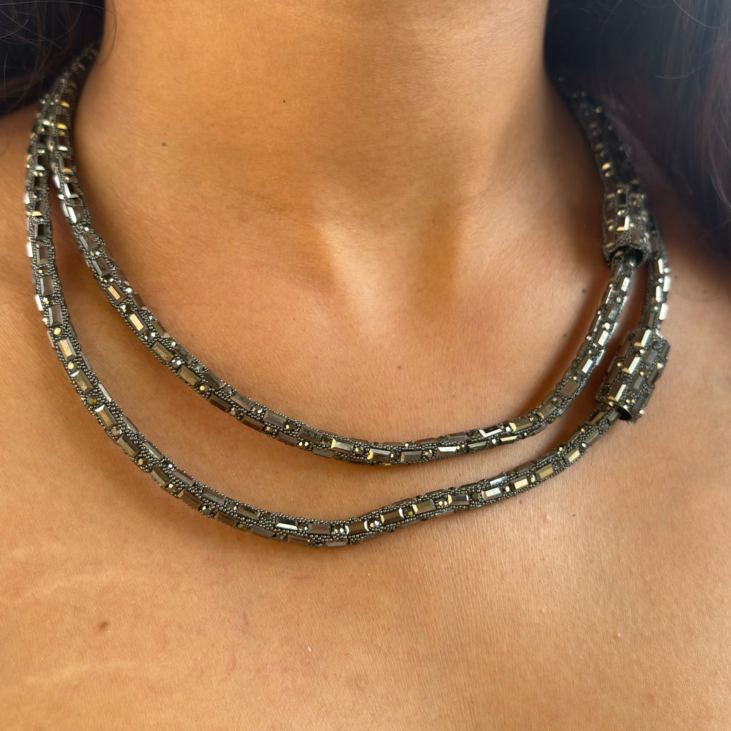 Chic Gunmetal Multi-Strand Layered Necklace