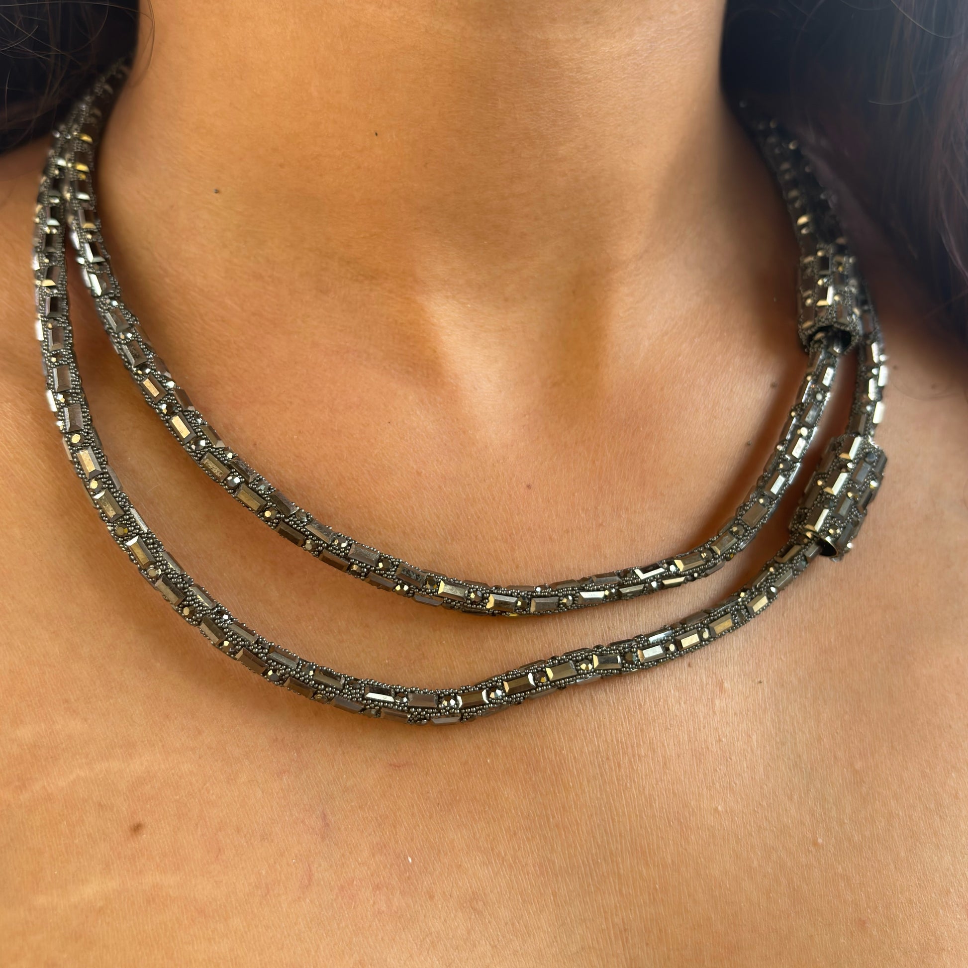 Chic Gunmetal Multi-Strand Layered Necklace