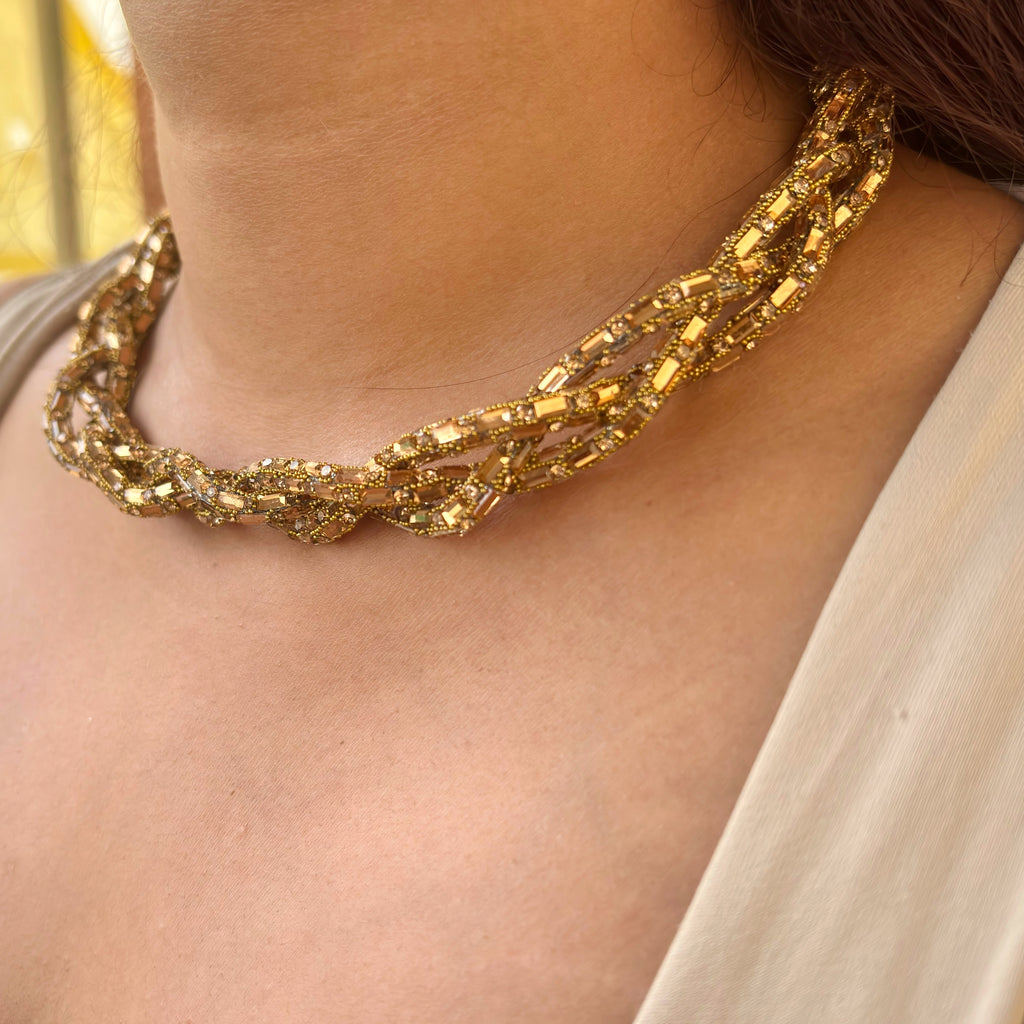 Elegant Gold Tone Twisted Multi-Strand Necklace