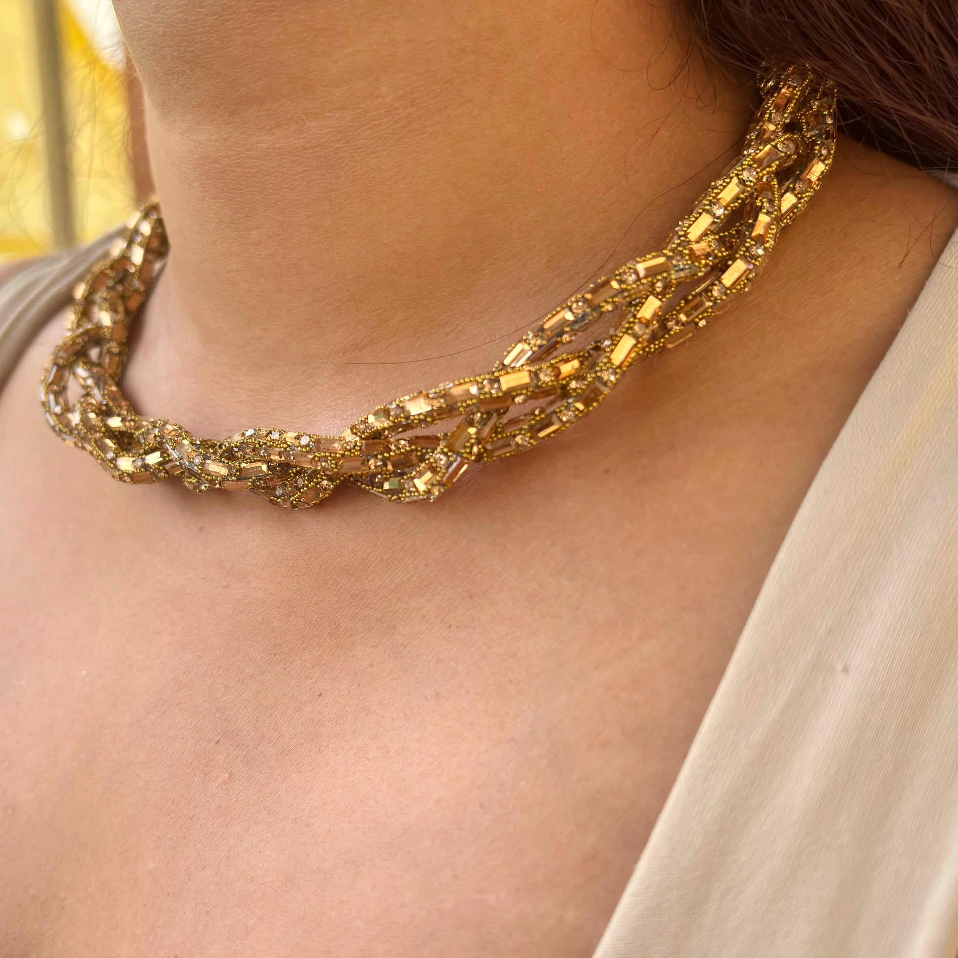 Elegant Gold Tone Twisted Multi-Strand Necklace